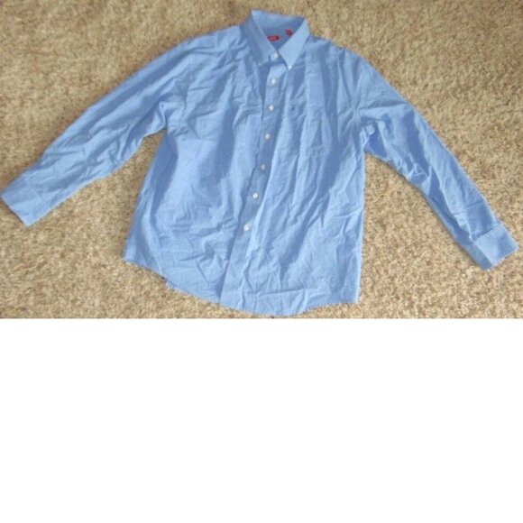 Mens Izod Dress Shirt XL Blue Checked Long Sleeve Button Front Collared 1 Pkt - Picture 1 of 3